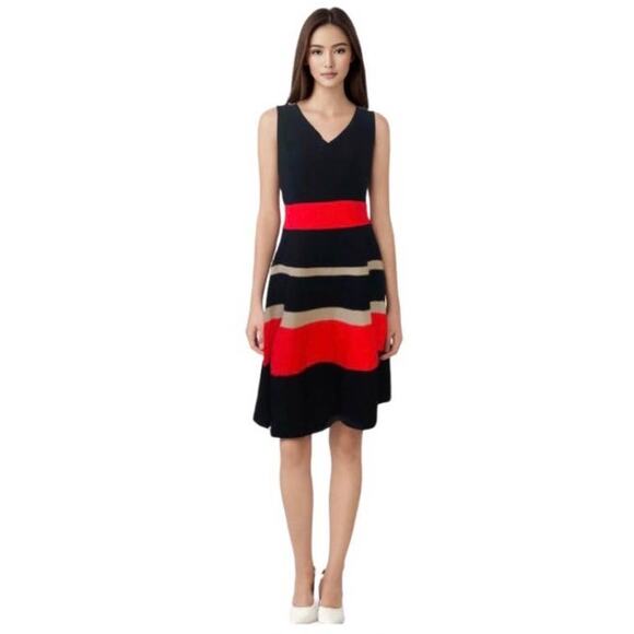 Black Label by Evan Picone Striped Black Red Dress Size 8 - Picture 2 of 4